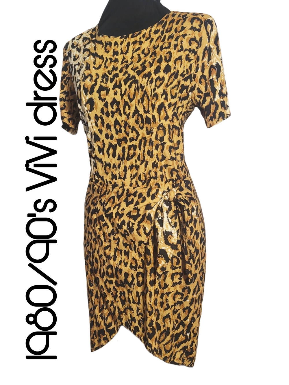 Vintage Vivi 1980/ 1990 Leopard-Print Midi Pinup Wrap/ Sarong Dress